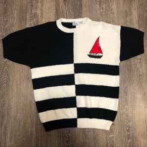 Vintage Nautical Striped Colorblock Boat Sweater